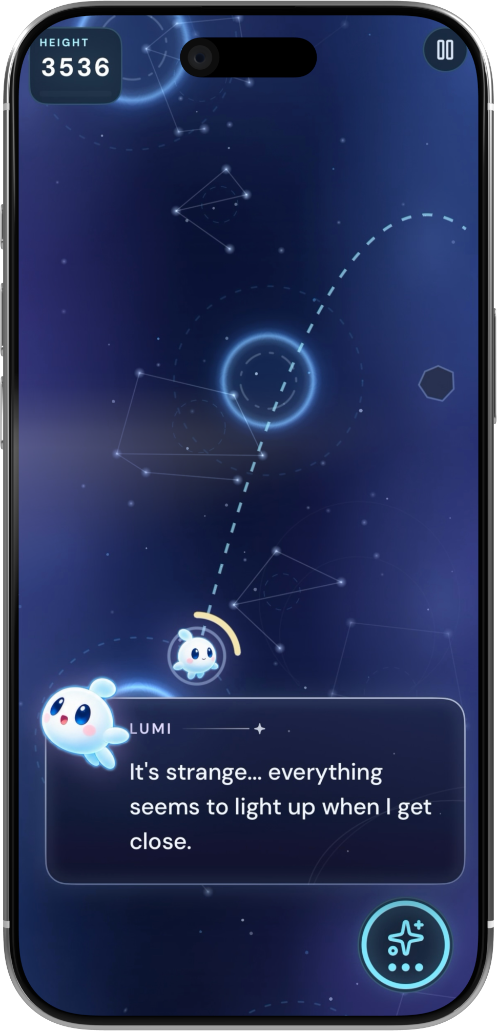 Charging and aiming a jump toward the next star in Little Gravity