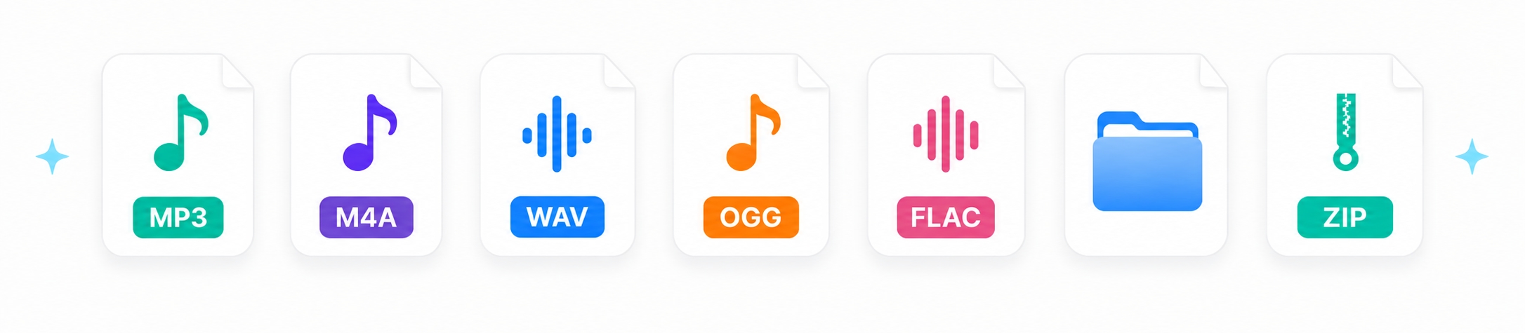 MP3, M4A, WAV, and FLAC audio format icons