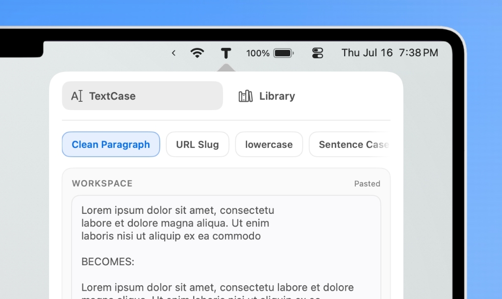 TextCase transform workspace screenshot