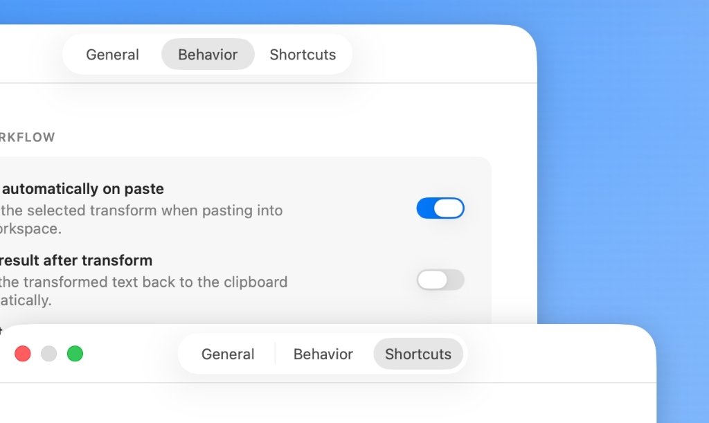 TextCase settings and customization
